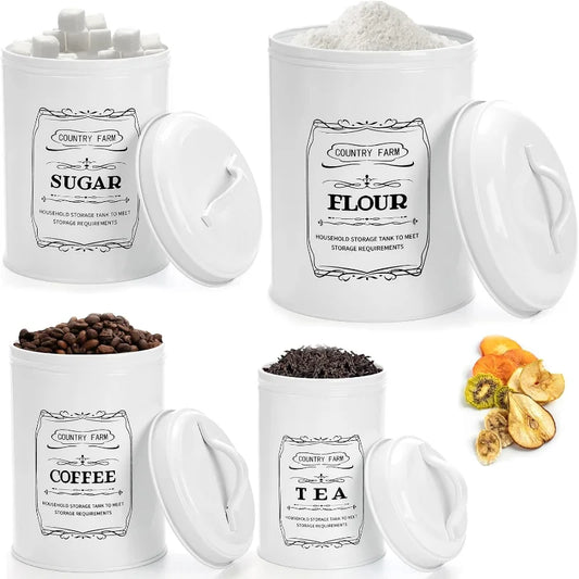Kitchen Canisters Coffee Tea Sugar Flour Metal Tin Jars Nest Food Storage Container Farmhouse Decor Countertop Pantry Organizer
