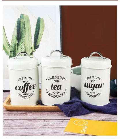 Kitchen Canisters Coffee Tea Sugar Flour Metal Tin Jars Nest Food Storage Container Farmhouse Decor Countertop Pantry Organizer