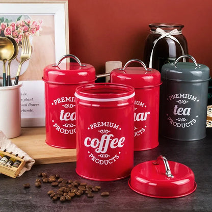 Kitchen Canisters Coffee Tea Sugar Flour Metal Tin Jars Nest Food Storage Container Farmhouse Decor Countertop Pantry Organizer