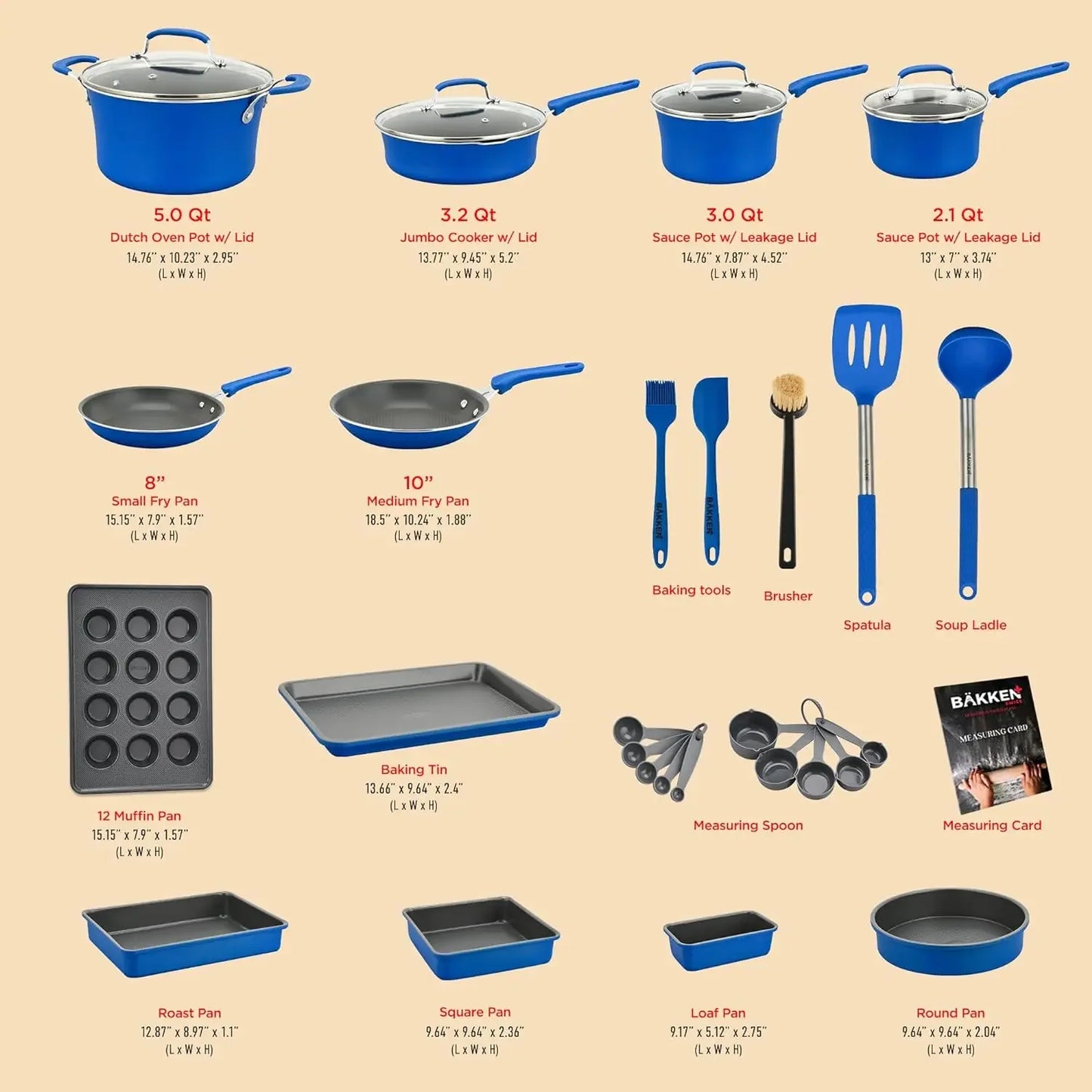 Multi blue 23 pc pot, pan, and bake set