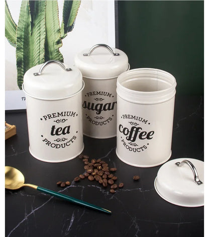Kitchen Canisters Coffee Tea Sugar Flour Metal Tin Jars Nest Food Storage Container Farmhouse Decor Countertop Pantry Organizer
