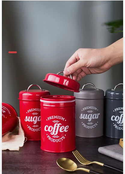 Kitchen Canisters Coffee Tea Sugar Flour Metal Tin Jars Nest Food Storage Container Farmhouse Decor Countertop Pantry Organizer