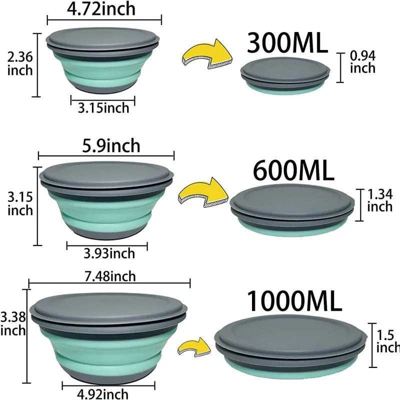 Silicone collapsing bowls