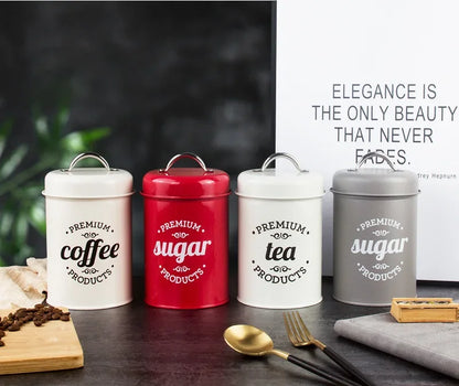 Kitchen Canisters Coffee Tea Sugar Flour Metal Tin Jars Nest Food Storage Container Farmhouse Decor Countertop Pantry Organizer