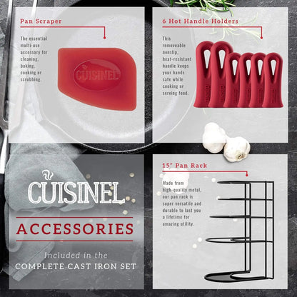 Cast Iron Cookware 17-Piece Set Seasoned Skillet  Grill Pan Lid  Griddle  Pizza Pan  Dutch Oven+Pan